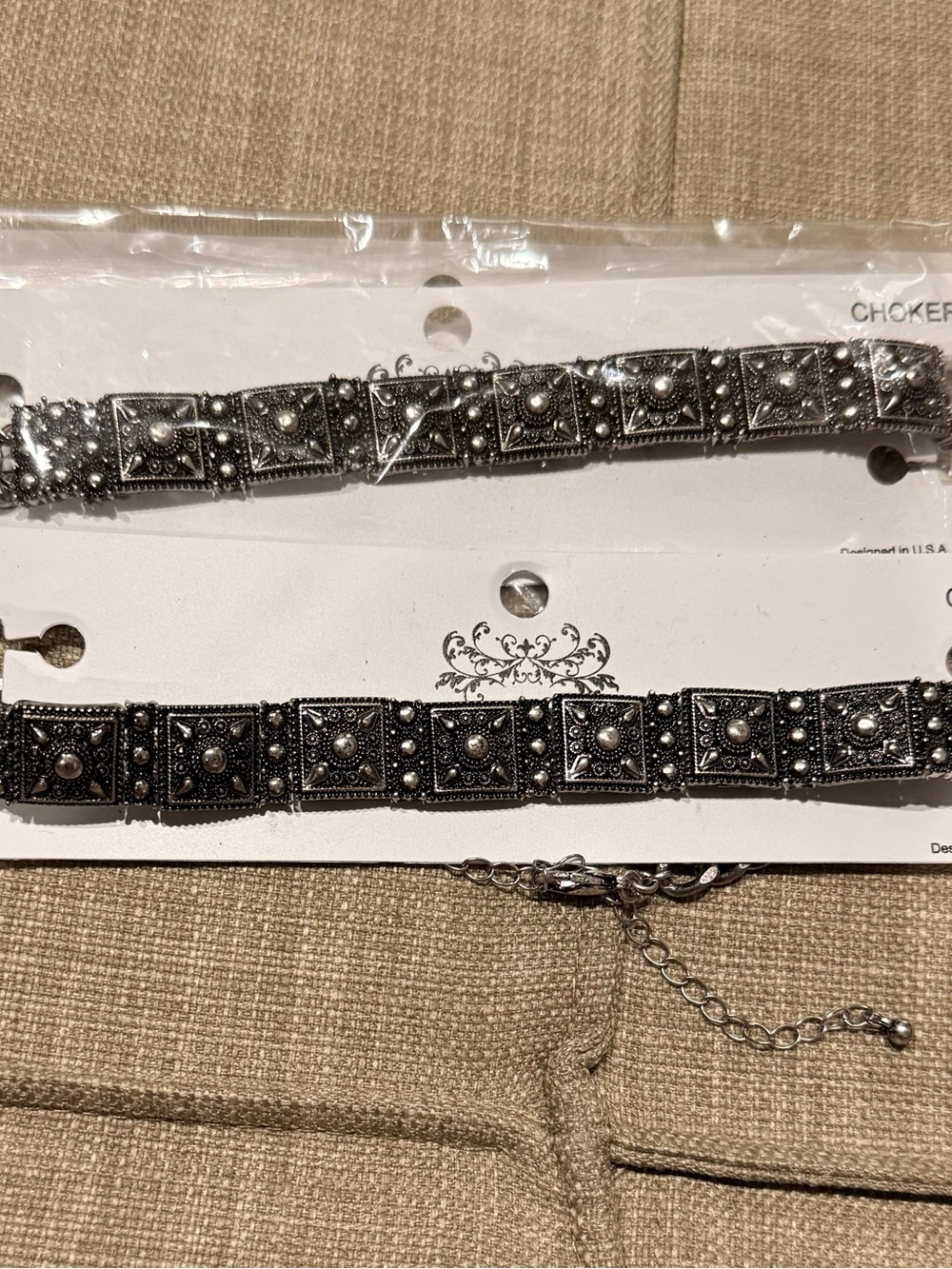 Vintage-Inspired Silver Square Link Choker Necklace